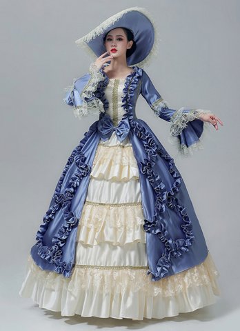 Women Christmas Carnival Masquerade Blue Dress Victorian Reenactment Costumes