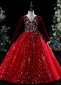 Little Girls Red Long Sleeve Velvet Tulle Formal Dress