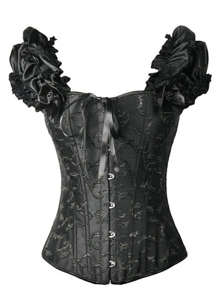 Black White Jacquard Sexy Corset Top with Puff Sleeves