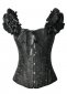 Black White Jacquard Sexy Corset Top with Puff Sleeves