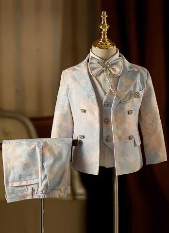Blue Sparkling Tuxedo Suit With Color Printing and Dyeing Suits for Stage