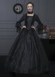 New Black Floral Jacquard Renaissance Medieval Square Collar Long Lace Sleeves Gothic Victorian Dress Vampire Costume