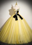Stunning Off The Shoulder Yellow Tulle Sequin Appliques Holiday Party Dress