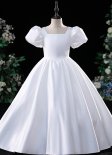 White Girls Satin Wedding Formal Ball Gown