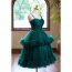Dark Green Spaghetti Straps Ruffle Party Tulle Dress