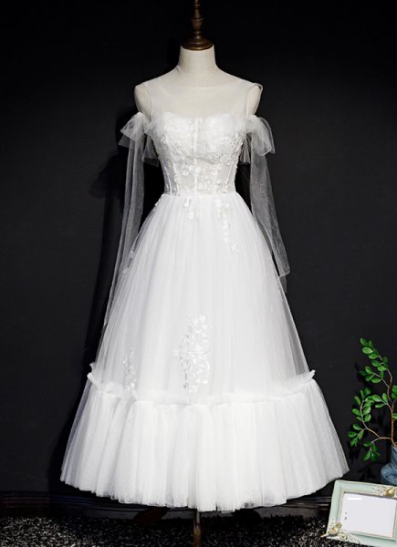 Women White Short Evening Dress Sweetheart A-Line Wedding Dress