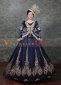 Navy Blue Long Flare Sleeves Lace Embroidered Vintage Rococo Masquerade Gown Theater Costume