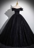 Stunning Black Off The Shoulder Tulle Holiday Party Dress