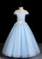 Blue Off Shoulder Applique Embroidery Dress Banquet Wedding Flower Girl Dresses