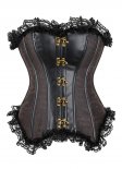 Vintage Gothic Brocade And PVC Corset with Lace Ruffles