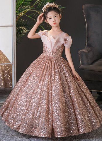 Kids Girls Sequin Bead Ruffle Graduation Princess Dresses