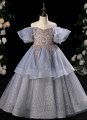 Children Sequin Bead Ruffle Sleeve Thanksgiving Party Formal Dress