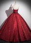 Oblique Shoulder Burgundy Sleeveless Evening Dress 4