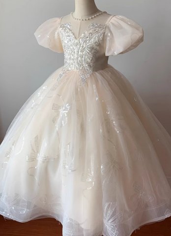 Flower Girls White Mesh Wedding Baptism Party Dresses