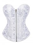 White Jacquard Brocade Overbust Corset With Zip Front