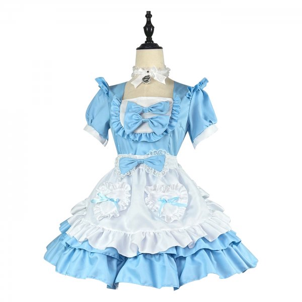 Newest Balck/Blue/Pink/Wine Red Cosplay Maid Uniform Japanese Lolita Dress