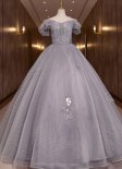 Gray Off the Shoulder Tull Mesh Homecoming Dress