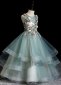 Green Princess Embroidery Applique Stage Show Holiday Ball Gown