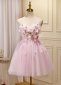 Pink Strapless A-Line Sweetheart Short Corset Graduation Dress With Flower