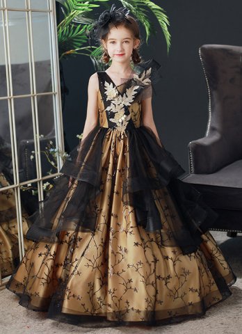 Black Mesh Children Girls Party Formal Dress