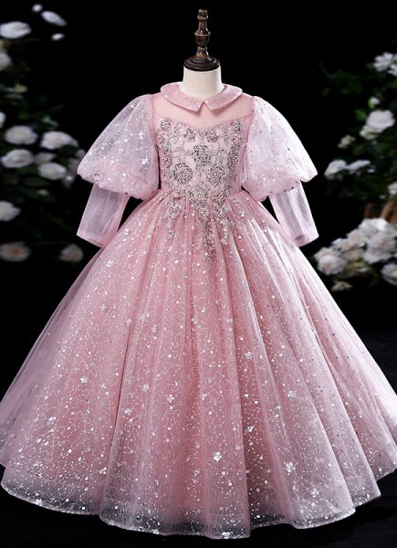 Girl's Tulle Flower Girl Dresses Beaded Sequin Princess Pageant Dress