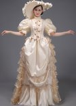 Champagne Historical Victorian Bustle Wedding Gown Dress Southern Belle Princess Dresses