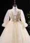 Champagne Polka Dots Tulle Long Sleeve Party Baptism Dresses 2