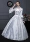 Women White Floral Jacquard Lace Victorian Dress 1