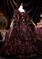 Renaissance Burgundy Floral Marie Antoinette Ball Gown Dress