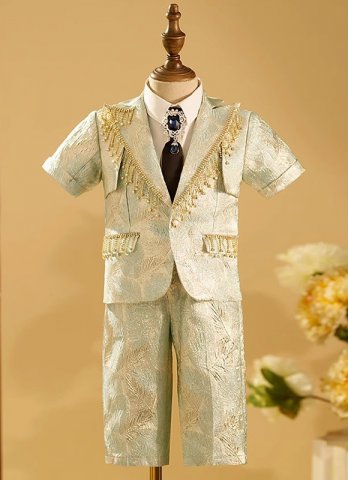 Kids Boys Brocade Jacquard Beading 4 Piece Formal Blazer Suits Set for Party