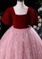 Children Vintage Burgundy Velvet Tulle Masquerades Party Dress