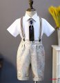 Boys Brocade Jacquard Suspenders Suit Kids Wedding Dinner Prom 3 Pcs Formal Wear