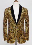 Men Gold Cashew Flower Shiny Sequin Floral Suit Jacket Weddings Prom Banquets Formal Blazer