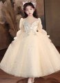 Children White Long Sleeve Sequin Wedding Engagement Formal Dress