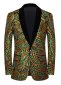 A Men Gold Green Cashew Flower Sequin Floral Suit Jacket Blazer