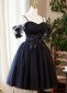 Black Applique Spaghetti Straps Tulle Cocktail Dress 1
