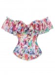 Chiffon Printed Off Shoulder Bustier With Ruffled Neckline