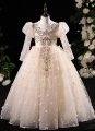 Children Long Sleeve Applique Sequin Tulle Prom Homecoming Dress