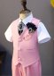 Pink 4 Pieces Set Vest Shorts Shirt and Bow Tie