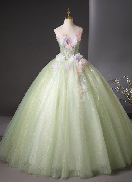 Light Green Off The Shoulder Applique Glitter Tulle Holiday Party Dress