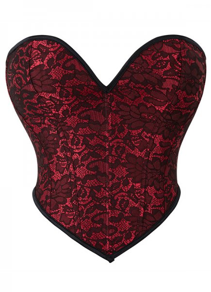 Burgundy Lace Covered Sexy Overbust Corset