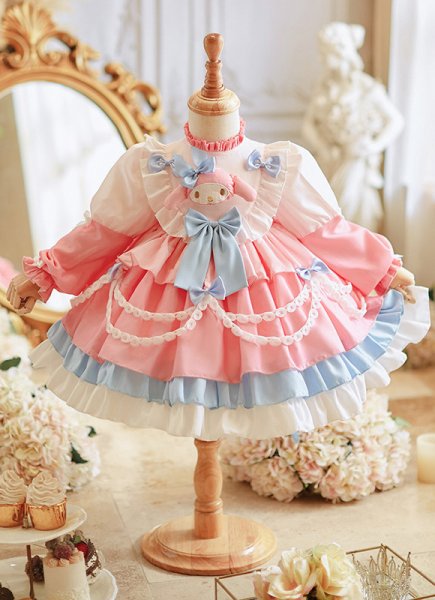 Spring Girls Pink Lolita Multi-layered Ruffled Princess Party Dress