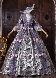 Purple Floral Brocade 18th Century Rococo Tea Party Ball Gown Lace-Up Corset Floor Length Masquerade Dress