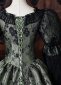 Dark Green Floral Brocade Lace Puff Sleeves Gothic Victorian Dress 5