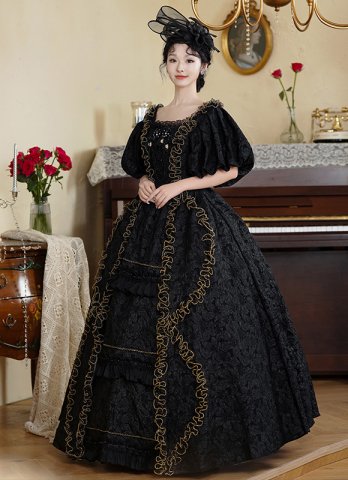 Black Jacquard Halloween Party Dress Vintage Queen Princess Gothic Victorian Dress