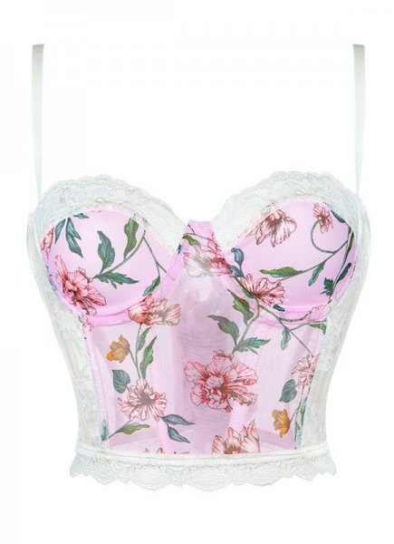 Printed Bra Sexy Lace Bust Corset Detail Crop Top
