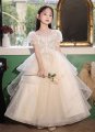 Girls White Mesh Sequin Wedding Engagement Formal Dress For Children