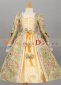 Renaissance Colonial Kids Green Floral Brocade Long Sleeve Girls Victorian Dress 2