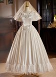 1950s Vintage Girls White Satin Lace Party Dress
