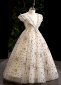 Children Butterfly Sleeve Sequin Champagne Tulle Prom Homecoming Dress